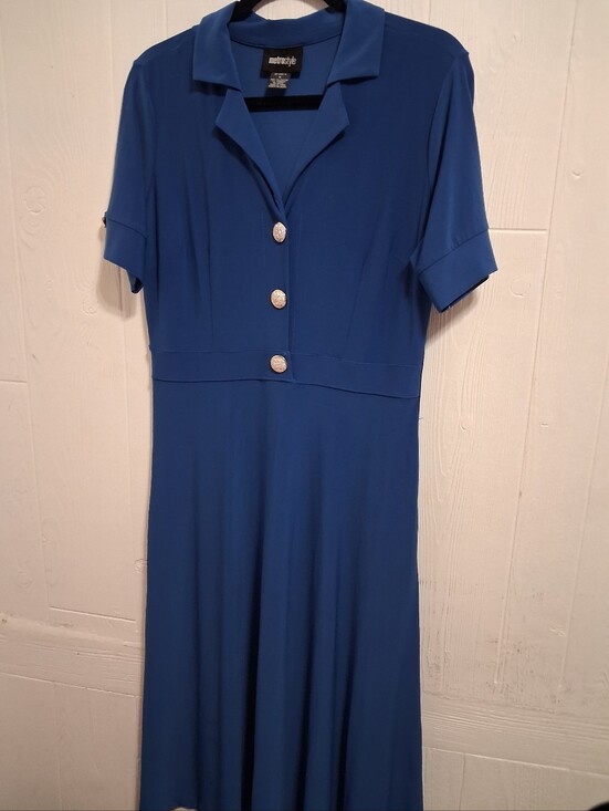 metrostyle Dresses & Skirts - metrostyle Royal Blue Collared Midi Dress with Decorative Buttons